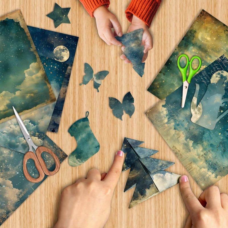 EAMOTOL Moon Starry Sky Scrapbook Paper Pad - 24 Sheets 6x6 in Pattern Designed Decorative Decoupage Origami Folded Card Material for DIY Crafts Gift Wrapping Planners Junk Journal Supplies - Image 5